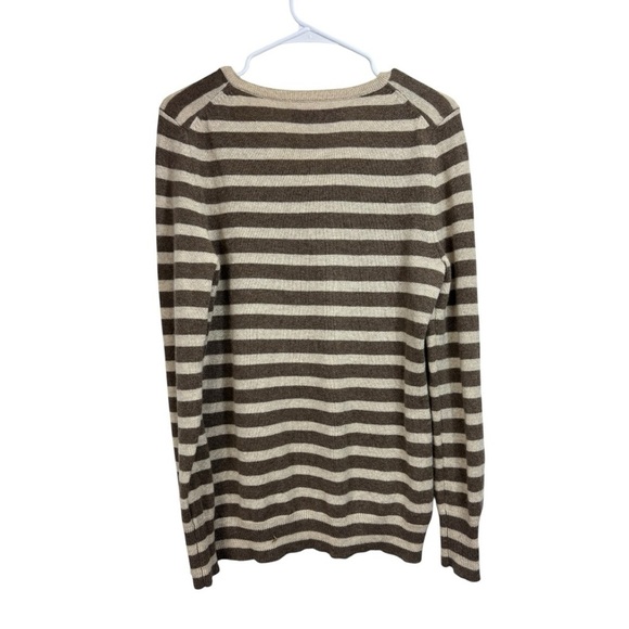 Alex Marie Size Large V-Neck Sweater Striped 100% Cashmere Brown Tan Preppy - Picture 2 of 5